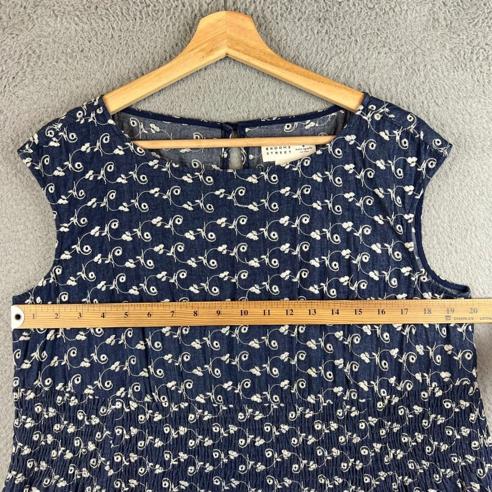 Broome Street Kate Spade New York Blue Floral Eyelet Smocked Midi Dress Size 12